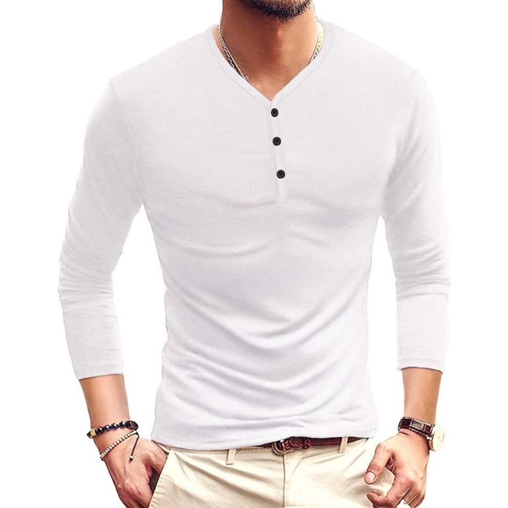 Mlanm White Long Sleeve Henley Shirt